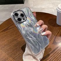 iPhoneケース シルバー 光沢 レインボー おしゃれ