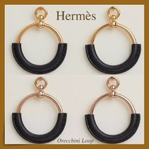 【HERMES】上品な黒レザー×フェミニン☆Orecchini Loop ピアス