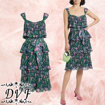 DVF★プリーツ加工ジョーゼット ワンピース フローラルプリント