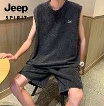 厚手jeepTシャツストリートセットアップレトロウォッシュド