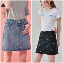 【RONRON】RIBBON PATTERN DENIM SHORT SKIRT 2色★送料込★新作