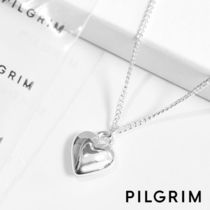 ≪PILGRIM≫ぷっくり小さめ ハートロング ネックレス シルバー