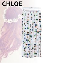 CHLOE*贅沢なスタイル*ドットプリント シルク ミディスカート