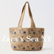 【ZARA】EMBROIDERED RAFFIA SHOPPER BAG - SEA NY 1267/430