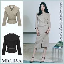 ◆MICHAA(ミーシャ)ショールカラー ベルト クロップ ジャケット