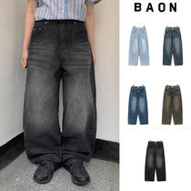 【BAON】[unisex] Wensi Vintage Cat Washing Wide Denim Pants