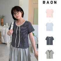 【BAON】Sopf Stripe Ribbed Crop Sleeveless Cardigan Set