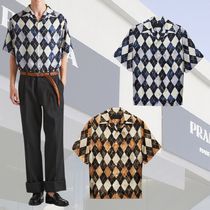 【PRADA】半袖アーガイル柄シルクツイルシャツ