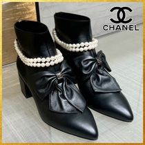 【エレガントな大きなリボンとパール】 CHANEL CCロゴ ブーツ