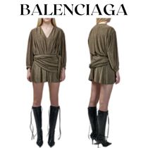 セール【BALENCIAGA】レディース☆Vネック プリーツ ミニドレス