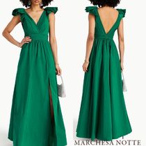 Marchesa Notte Vネックプリーツ ロングドレス