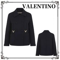 関税込□*VALENTINO* シンプルダブルボタンメタルVコート