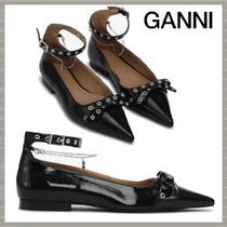 【GANNI】 EYELETS JEWEL BALLERINA BLACK