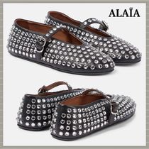 【ALAIA】ラインストーン ラムスキン製 バレリーナ/ Black