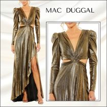 関税送料込【MACDUGGAL】ロングドレス メタリック 長袖 ゴールド