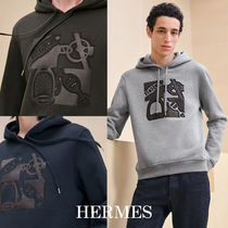 *HERMES* レザーパッチ付き フードスウェットシャツ フーディー