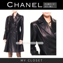 CHANEL コート ラムスキン 無地 CC ランウェイ 黒 24b ミディ