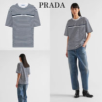 PRADA*ジャージプリントTシャツ ストライプ フロントロゴ 半袖