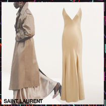 Saint Laurent《Vネックドレス》シルクサテン ベージュ DHL 直営