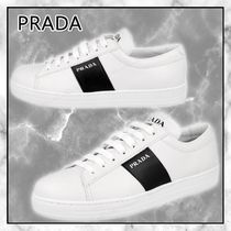 ◆PRADA◆ロゴ入りバイカラー◆レースアップスニーカー◆White◆