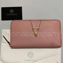 【関税込】●VERSACE●Vロゴ ラウンドジップ レザー 長財布