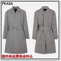 国内発 PRADA チェックコットン ボタン長袖トレンチコート