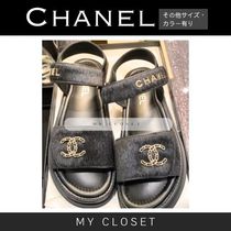 CHANEL サンダル CC ロゴ 直営店 ファー ハラコ フットベッド 黒