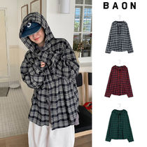 【BAON】[unisex] Berned Check Over Hood Shirt