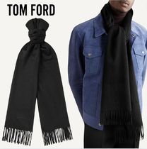 【TOM FORD】カシミヤ スカーフ フリンジ付き ロゴ刺繍入り