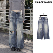 【WONDER WONDER】Wepi Damaged Ripped Washed Wide Denim Pants