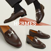 メンズ*HERMES*Paris パリ マロンブラウン Hロゴ モカシン