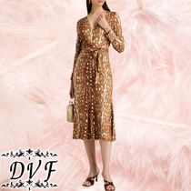 DVF★ミディワンピース ドレープ&プリント入り