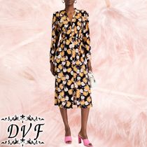 DVF★クレープ ミディワンピース プリーツ入り