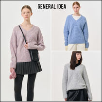 【GENERAL IDEA】Wool Cable Raglan V-Neck Pullover