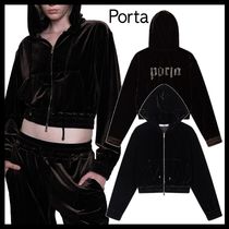 【PORTA】HOTFIX LOGO VELVET HOODIE ZIP-UP / 追跡付