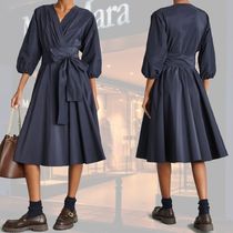 DT MaxMara ★ コットン混 ラップ風 ミディドレス 1STORES 紺色