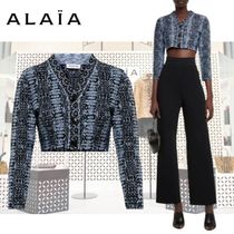 【ALAIA】ジャカードクロップド カーディガン ブルー