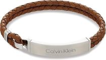 Calvin Klein ロゴプレート 編み込みレザー ブレスレット メンズ