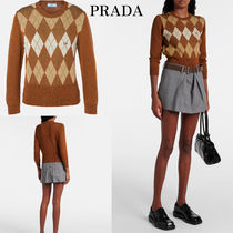 新作*PRADA* ウール クロップドセーター チェック柄 ロゴ入