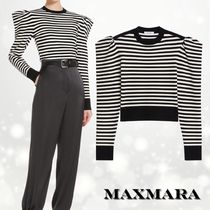 【MaxMara】黒 ビスコース ストライプ パフショルダー セーター