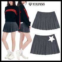 【YOUHEE】PIN STRIPE STAR PLEATS SKIRT / 追跡付