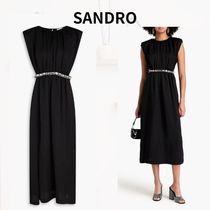 sandro　サテンツイルビジュー付きドレス