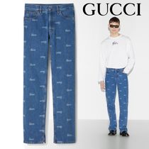 25新作 GUCCI レーザー ディテール デニムパンツ メンズ ロゴ