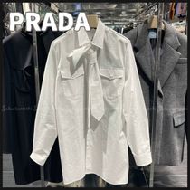 【PRADA】lady's タイ付き ブラウス バックにロゴあり☆ホワイト