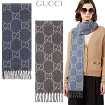 〈GUCCI〉タッセル付き GGジャカード ニット スカーフ