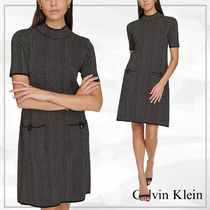 【Calvin Klein】モックネック ジャカード シースドレス