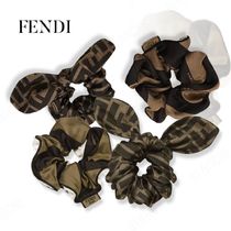 【FENDI】シュシュ ブラウンシルクゴム ヘアバンド2点セット