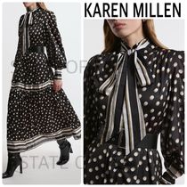 【Karen Millen】リボン ポルカドットバルーンスリーブドレス