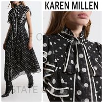 【Karen Millen】ドビードット リボン ラッフル フリルドレス