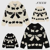 NIEEH★韓国★送料込★人気 RIBBON ZIP-UP SWEATER 2色 リボン